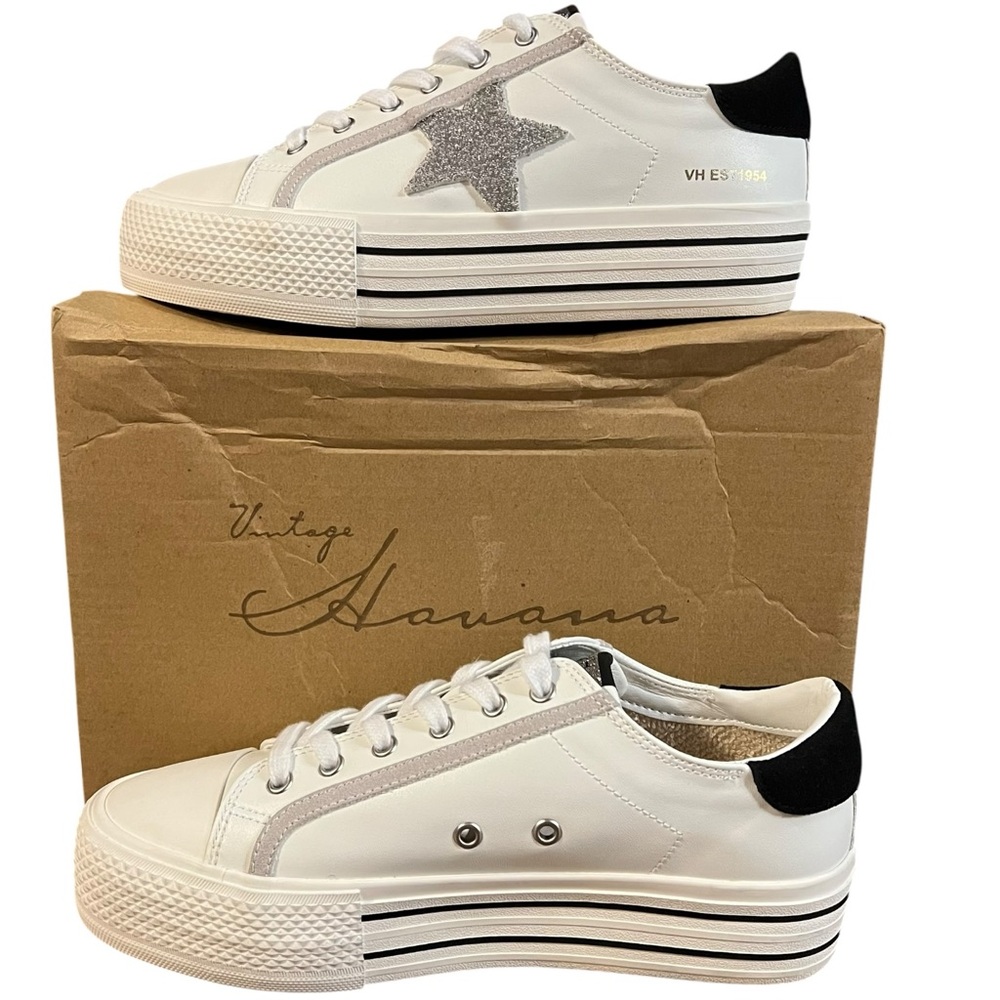 Vintage Havana Amaze White Stone Wash Platform Sneakers 8.5